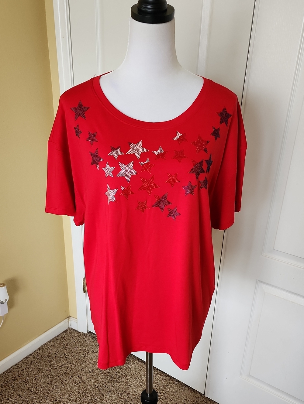 Tommy Hilfiger Red Short-Sleeve Tee with Star Embellishments